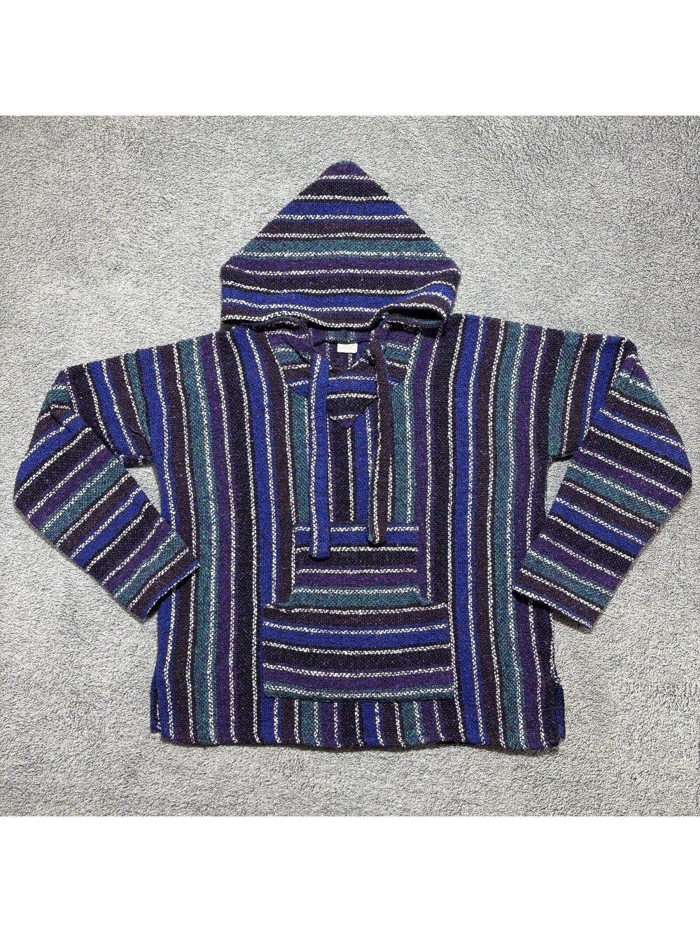 Mexican Baja Purple, Blue And Teal Striped Hoodie Men’s Size Large